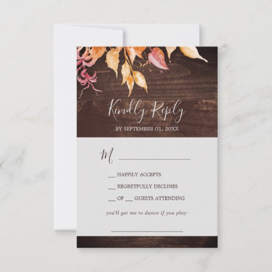 Herbstlaub | Rustic Wood Song Request RSVP Card Karte (Vorderseite)