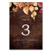 Herbstlaub | Rustikale Braunholz-Tischnummer Tischnummer (Vorderseite)