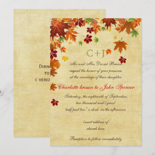 Herbstlaub Rustikale Hochzeit Einladung