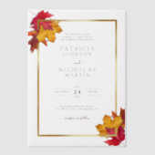 Herbstlaub Rustikale Hochzeit mit goldenen Rahmen Pergament Einladungen (Vorderseite)