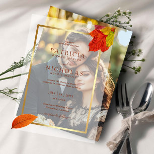 Herbstlaub Rustikale Hochzeit mit goldenen Rahmen Pergament Einladungen