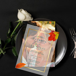 Herbstlaub Rustikale Hochzeit mit goldenen Rahmen Pergament Einladungen