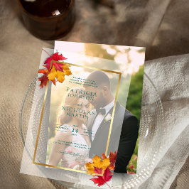 Herbstlaub Rustikale Hochzeit mit goldenen Rahmen Pergament Einladungen