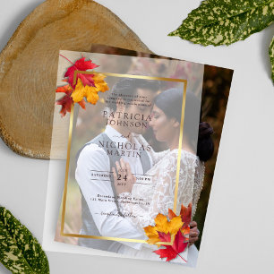 Herbstlaub Rustikale Hochzeit mit goldenen Rahmen Pergament Einladungen