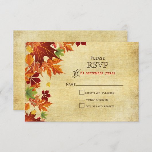 Herbstlaub Rustikale Hochzeit RSVP Karte (Vorne/Hinten)