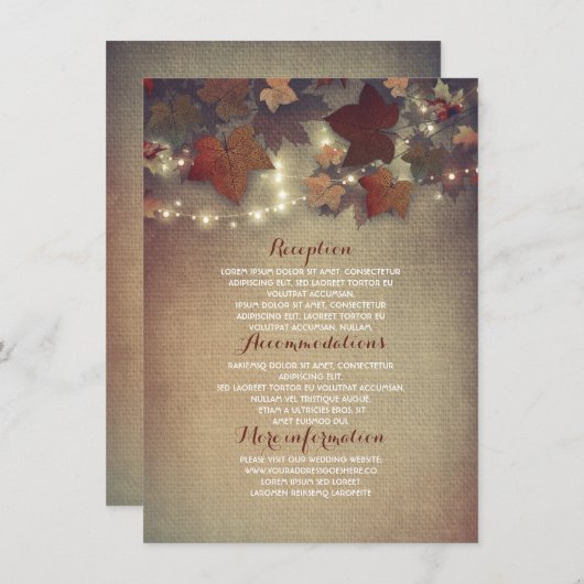 Herbstlaub Rustikale Hochzeitdetails - Information Begleitkarte (Vorne/Hinten)