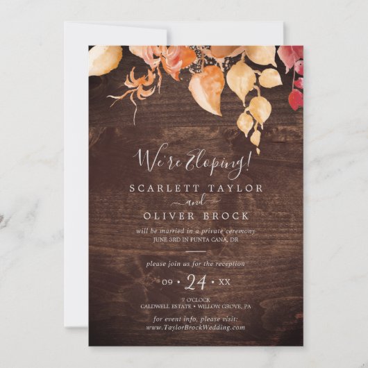 Herbstlaub Rustikaler Braunwald Elopement Empfang Einladung (Vorderseite)