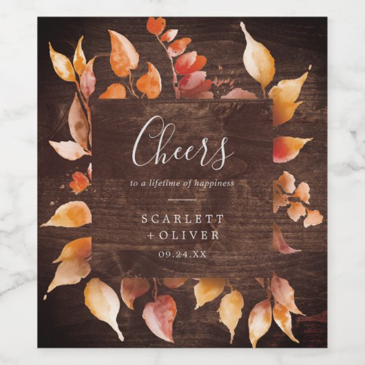 Herbstlaub Rustikaler Holzkohlesauger Hochzeiten v Weinetikett (Einzelnes Label)