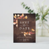 Herbstlaub | Rustikales Holz Save the Date Postkar Einladungspostkarte (Stehend Vorderseite)