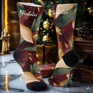 Herbstlaub-Socken in Burgund, Grün und Gold Socken