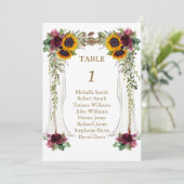 Herbstlaub-Sonnenblumen-Hochzeitstisch-Nummer Einladung (Stehend Vorderseite)