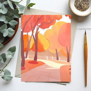 Herbstlaub Spaziergang   Abstrakte Aquarellmalerei Postkarte