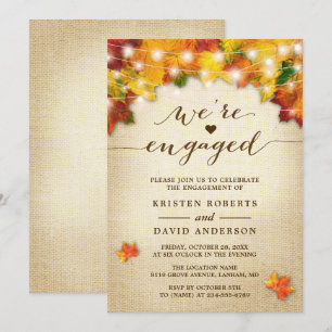 Herbstlaub String Lights Burlap Engagement Party Einladung
