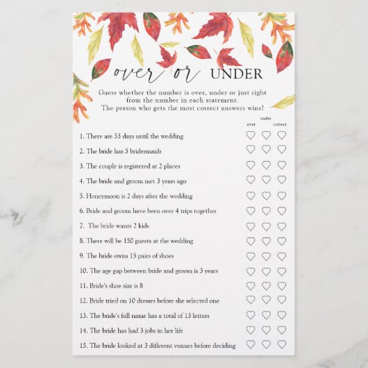 Herbstlaub - Über- oder unter Brautparty (Vorderseite)
