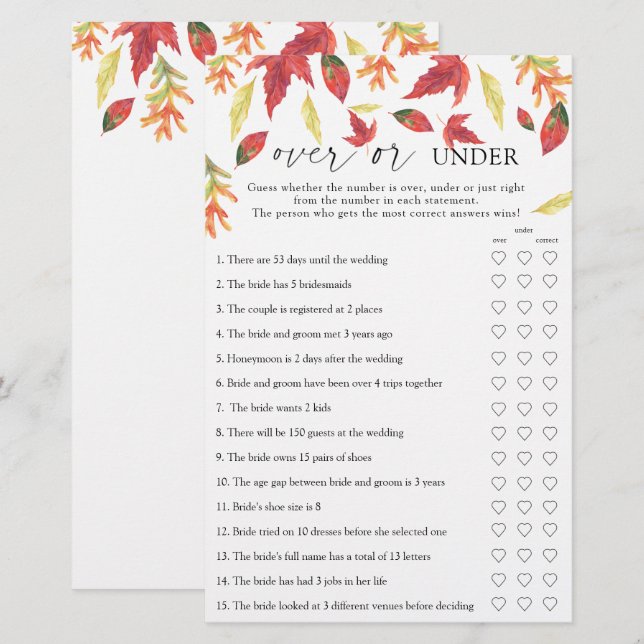 Herbstlaub - Über- oder unter Brautparty (Vorne/Hinten)