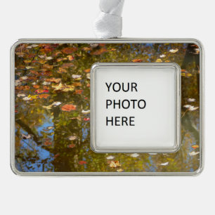 Herbstlaub und Bachreflexion im Greenbelt Rahmen-Ornament Silber