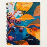 Herbstlaub und Beeren. Abstrakte Herbstblüte Planer<br><div class="desc">Herbstlaube und Rowan Beerenplaner. Abstrakte moderne Herbstblumenöle bemalt Kunst in leuchtend blau-gelben Orangenfarben.</div>
