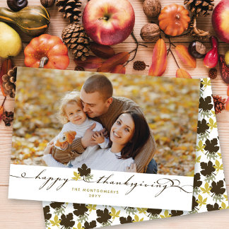 Herbstlaub und Blühte glücklich Thanksgiving Foto Feiertagskarte