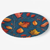 Herbstlaub und Denim Pappteller (Schrägansicht)