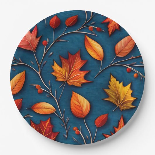 Herbstlaub und Denim Pappteller (Vorderseite)