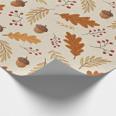 Herbstlaub- und Eicheln-Muster Geschenkpapier (Ecke)