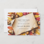Herbstlaub und Eicheln Rustikale Hochzeit Save The Date (Vorderseite)