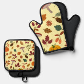 Herbstlaub und Erntemuster Ofenhandschuh & Topflappen-Set (Vorderseite/Rückseite)