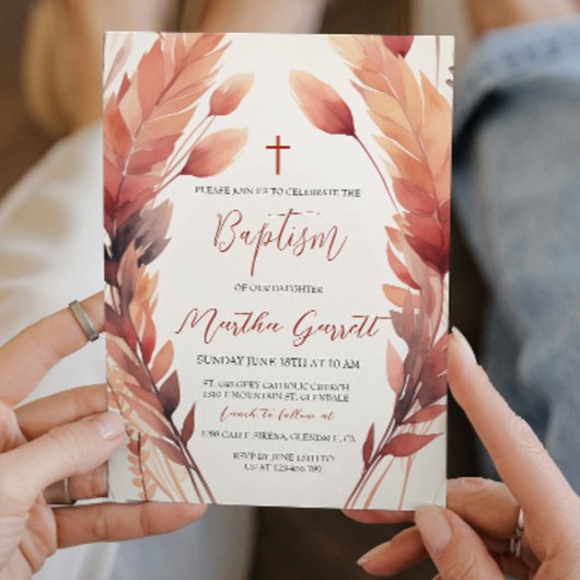 Herbstlaub und Feathers Girl Baptisse Einladung