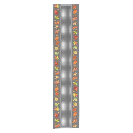 Herbstlaub und Gingham Kurzer Tischläufer (Vorderseite)