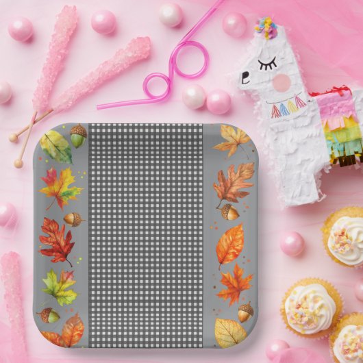 Herbstlaub und Gingham-Papierplatte Pappteller (Party)