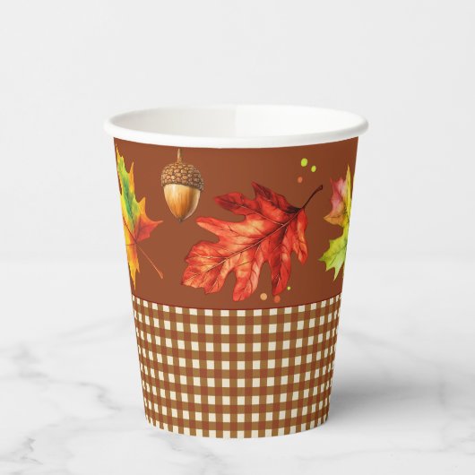 Herbstlaub und Gingham Pappbecher (Links)