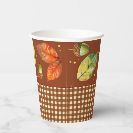 Herbstlaub und Gingham Pappbecher (Rechts)