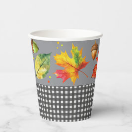Herbstlaub und Gingham Pappbecher