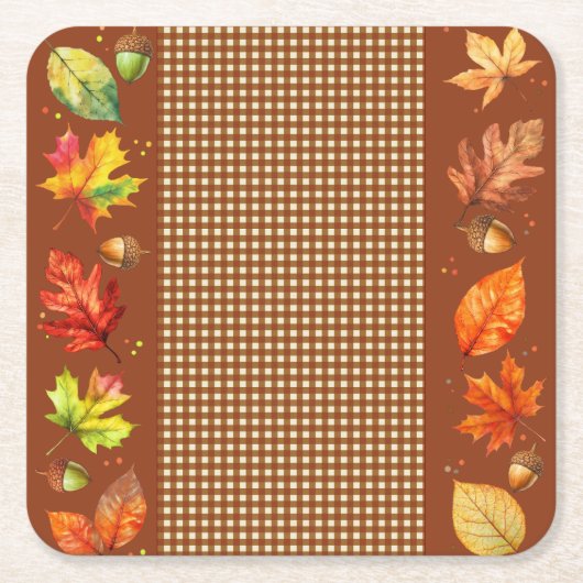 Herbstlaub und Gingham Rechteckiger Pappuntersetzer (Vorderseite)