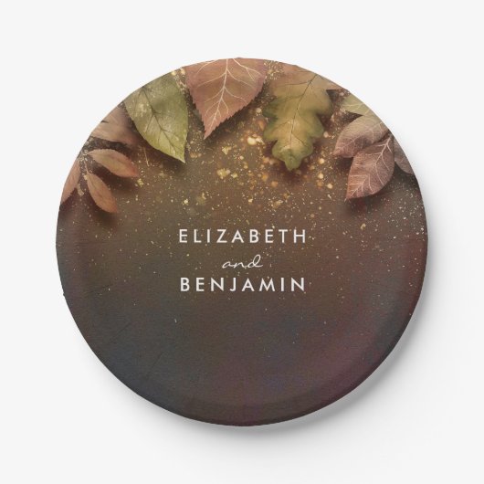 Herbstlaub und Gold Glitzer Hochzeit Pappteller (Vorderseite)