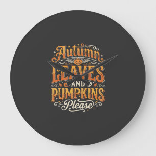 Herbstlaub und Kürbisse bitte Halloween-Design Große Wanduhr