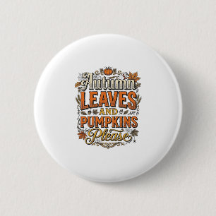 Herbstlaub und Kürbisse Bitte Vintage Button
