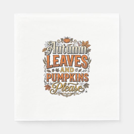 Herbstlaub und Kürbisse Bitte Vintage Serviette (Vorderseite)