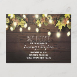 Herbstlaub und Lichter Save the Date Postkarte
