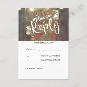 Herbstlaub und Mason Jars Wedding RSVP Karte
