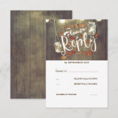 Herbstlaub und Mason Jars Wedding RSVP Karte (Vorne/Hinten)