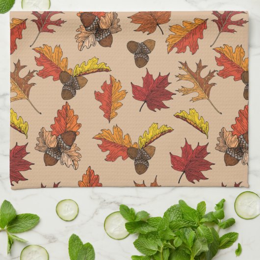 Herbstlaub und Muster Geschirrtuch (Gefaltet)