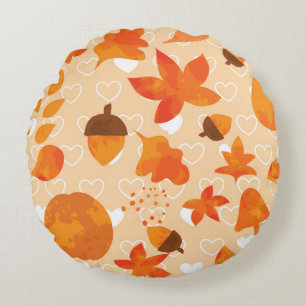 Herbstlaub und Nüsse. Schöne Natur handgezeichnet Rundes Kissen