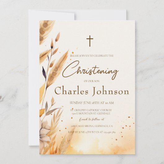 Herbstlaub und Pampas Boy Christening Einladung (Vorderseite)