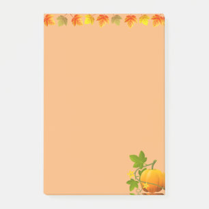 Herbstlaub und Pumpkin auf Orange Post-it Klebezettel