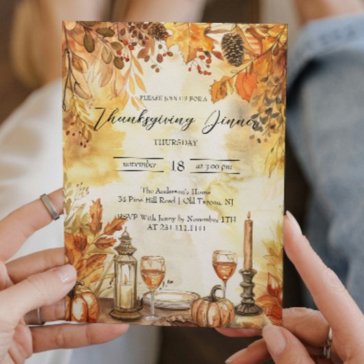 Herbstlaub und Pumpkins Erntedank Einladung