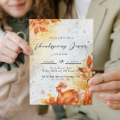 Herbstlaub und Türkei Roter und Gelber Erntedank Einladung