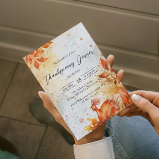 Herbstlaub und Türkei Roter und Gelber Erntedank Einladung