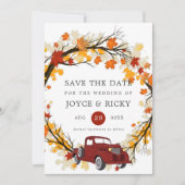 Herbstlaub Vintag Truck Save the Date Hochzeit Einladung (Vorderseite)