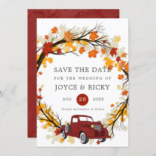 Herbstlaub Vintag Truck Save the Date Hochzeit Einladung